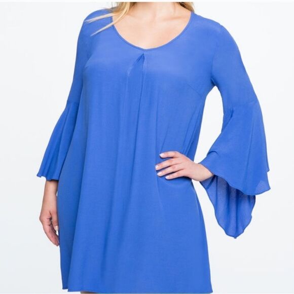 Eloquii V Neck Flare Sleeve Shift Dress - Picture 2 of 6